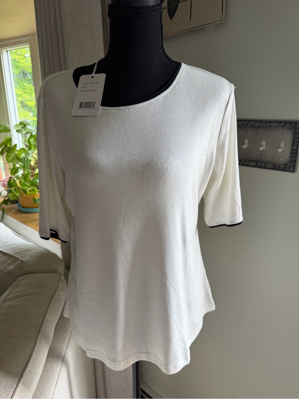 Milano White Scoop Neck Tee with Black Trim Soft